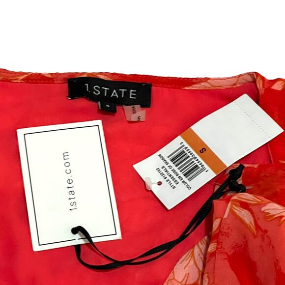 1.State (S) Floral Ruffle Short Sleeve V-Neck Chiffon Blouse Top Fully Lined - Picture 7 of 14